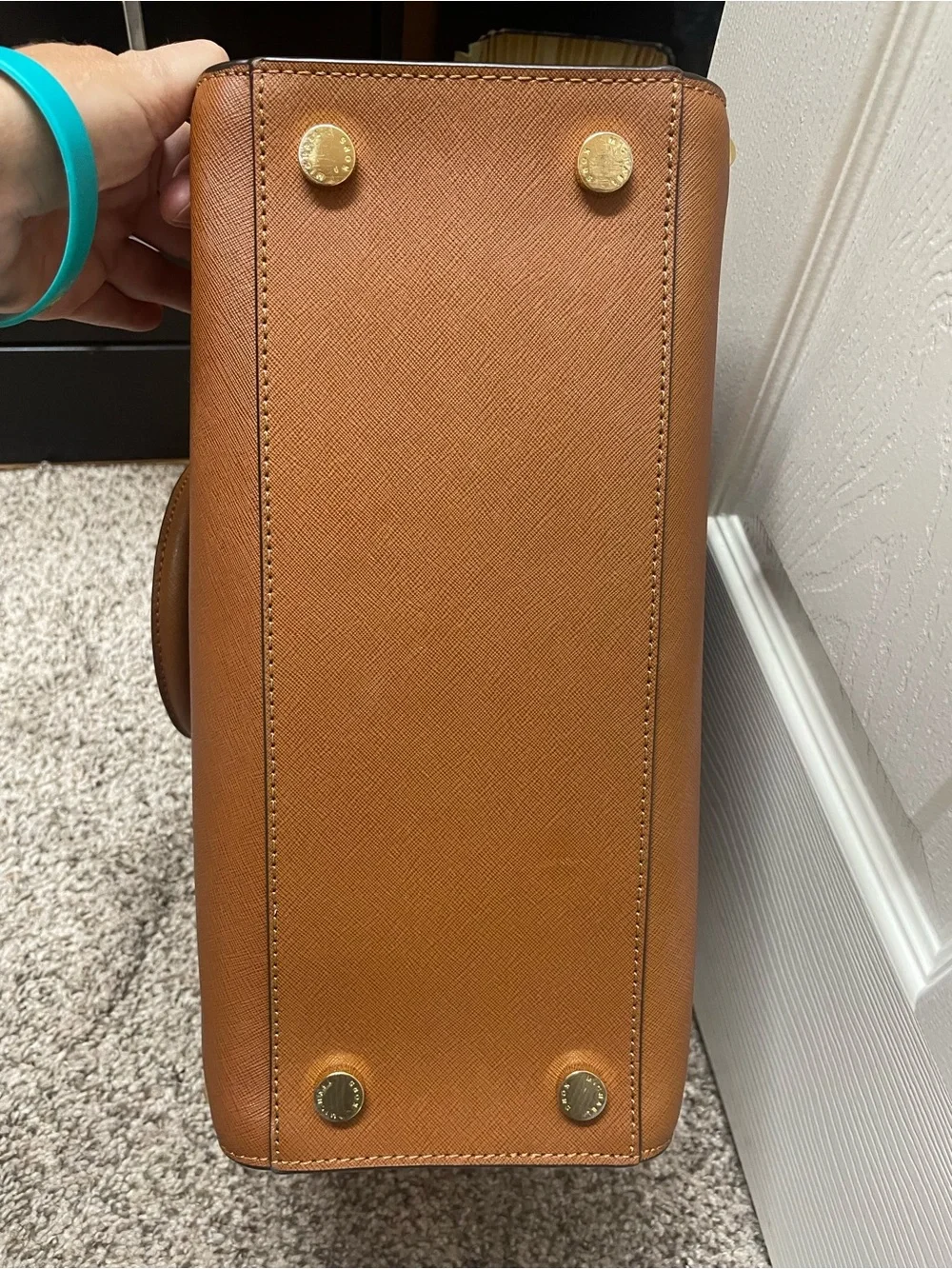 Michael Kors Brown Saffiano Leather Studded Satchel